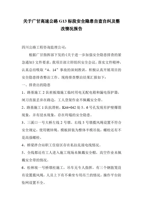 隐患自查自纠整改情况报告