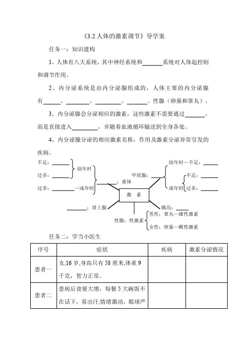 3.2 人体的激素调节 导学案