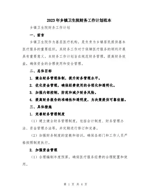 2023年乡镇卫生院财务工作计划范本