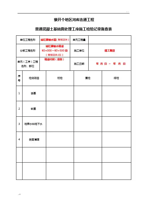 三检表(模板)工程施工检验记录备查表