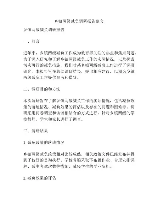 乡镇两级减负调研报告范文