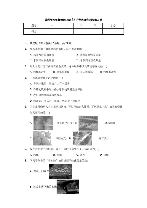 苏科版八年级物理上册 2.4 升华和凝华 同步练习卷(无答案)