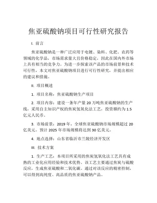 焦亚硫酸钠项目可行性研究报告