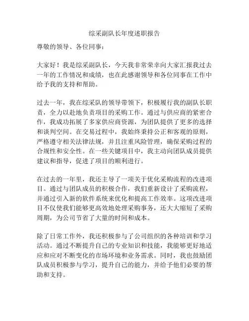 综采副队长年度述职报告