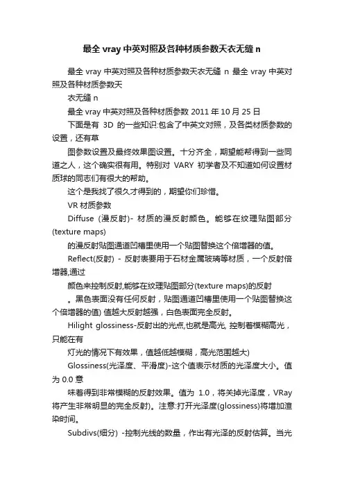 最全vray中英对照及各种材质参数天衣无缝n