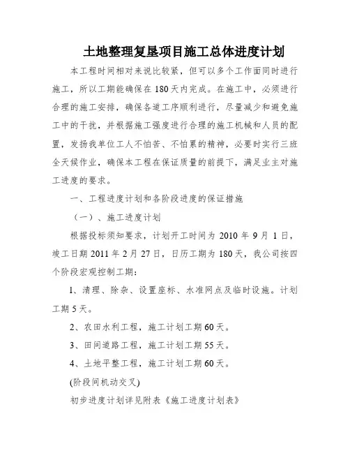 土地整理复垦项目施工总体进度计划