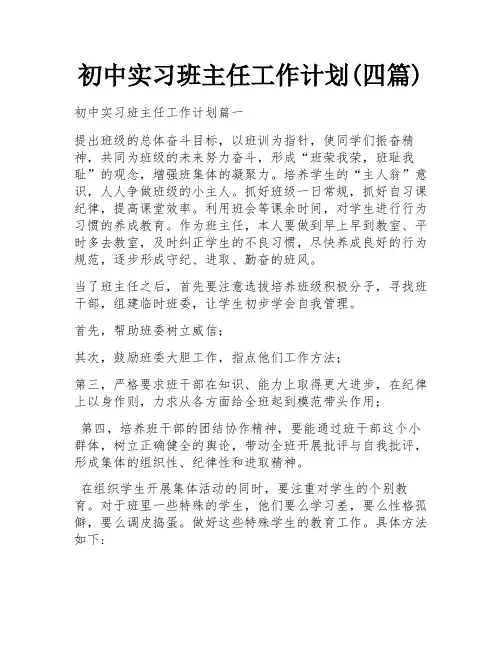 初中实习班主任工作计划(四篇)
