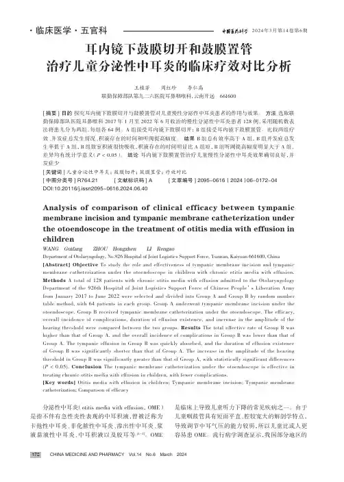 耳内镜下鼓膜切开和鼓膜置管治疗儿童分泌性中耳炎的临床疗效对比分析