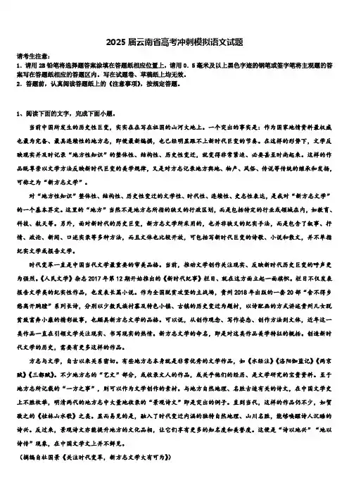 2025届云南省高考冲刺模拟语文试题含解析