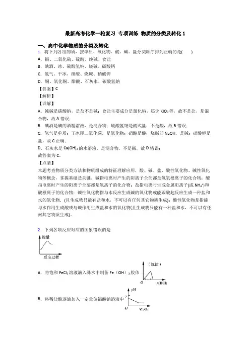 最新高考化学一轮复习 专项训练 物质的分类及转化1