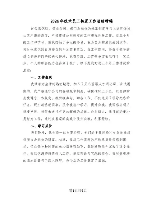 2024年技术员工转正工作总结精编（四篇）
