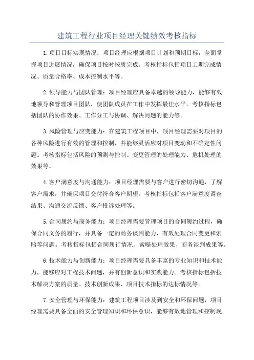 建筑工程行业项目经理关键绩效考核指标