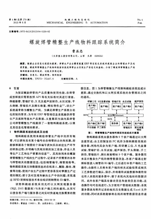 螺旋焊管精整生产线物料跟踪系统简介