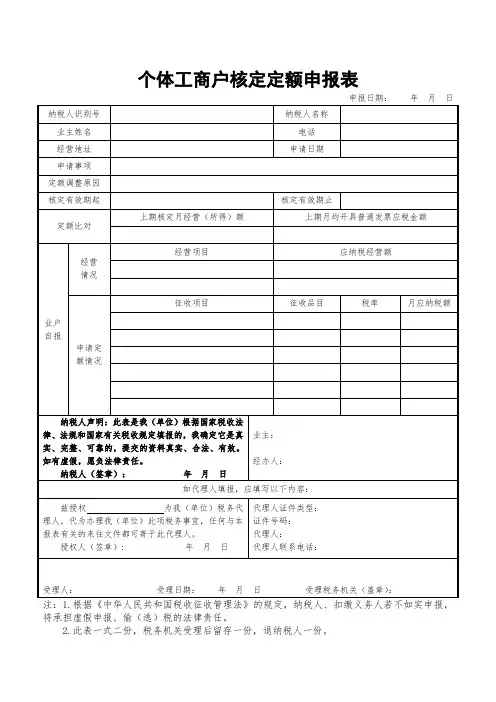 《个体工商户定额核定申报表》