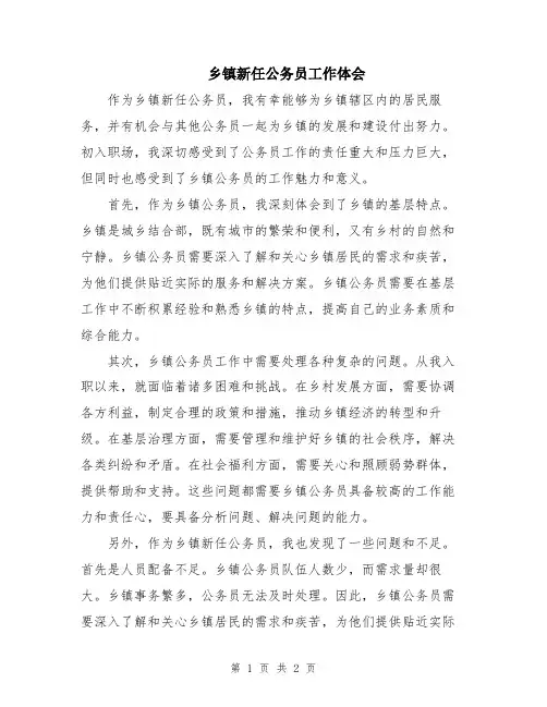 乡镇新任公务员工作体会