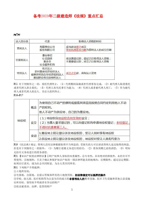 备考2023年二建《法规》重点汇总