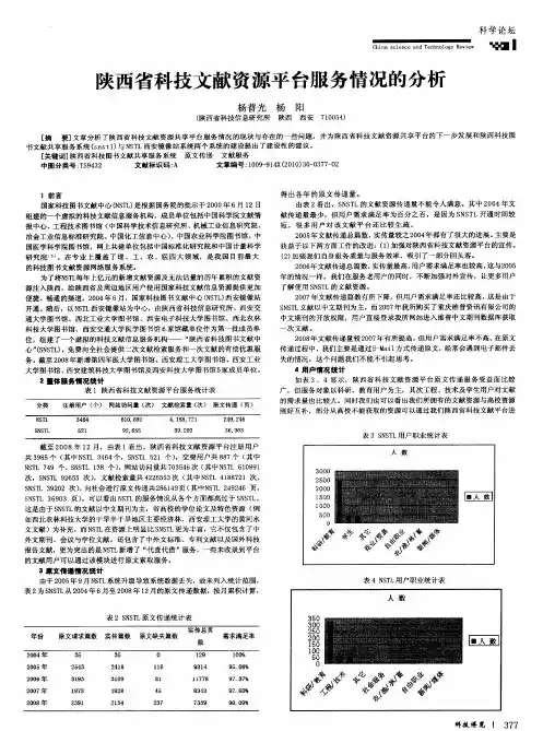 陕西省科技文献资源平台服务情况的分析