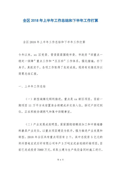 全区2018年上半年工作总结和下半年工作打算