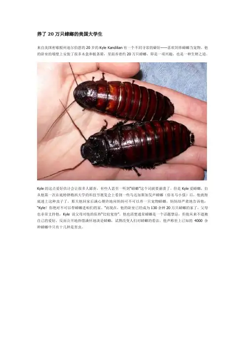 养了20万只蟑螂的美国大学生