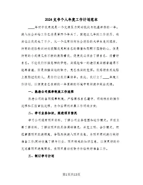 2024支书个人年度工作计划范本（6篇）