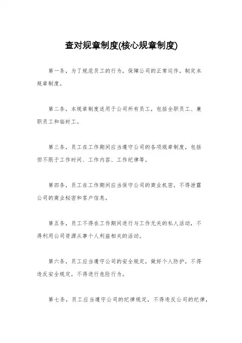 查对规章制度(核心规章制度)