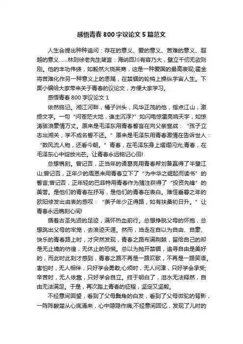 感悟青春800字议论文5篇范文