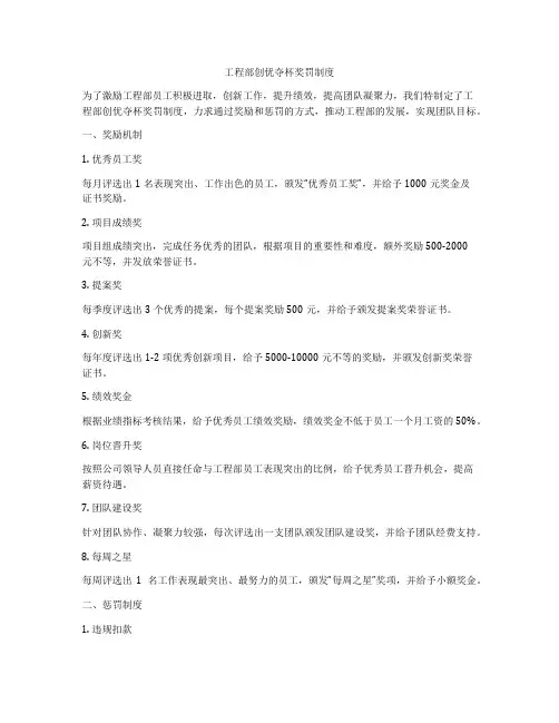 工程部创优夺杯奖罚制度