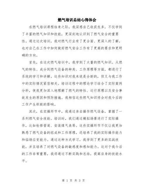 燃气培训总结心得体会