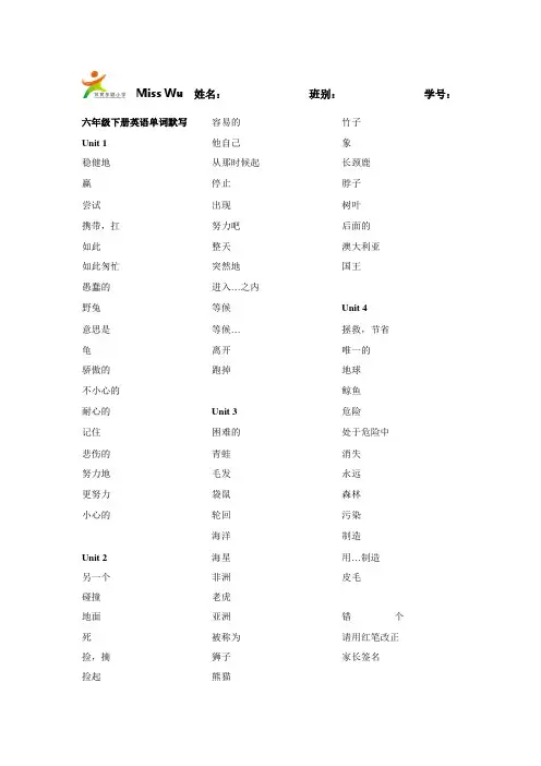 Unit1--4单词默写