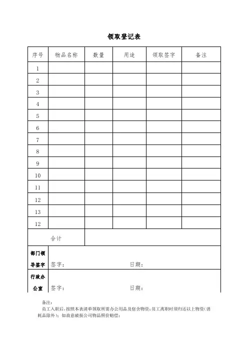 物资领取登记表