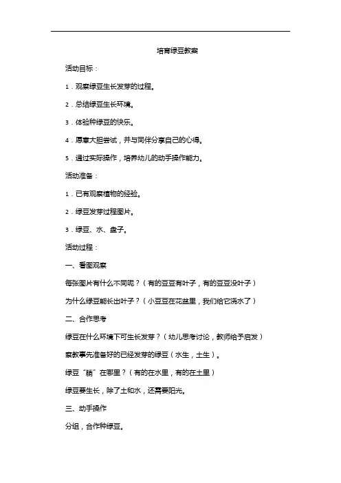 培育绿豆教案