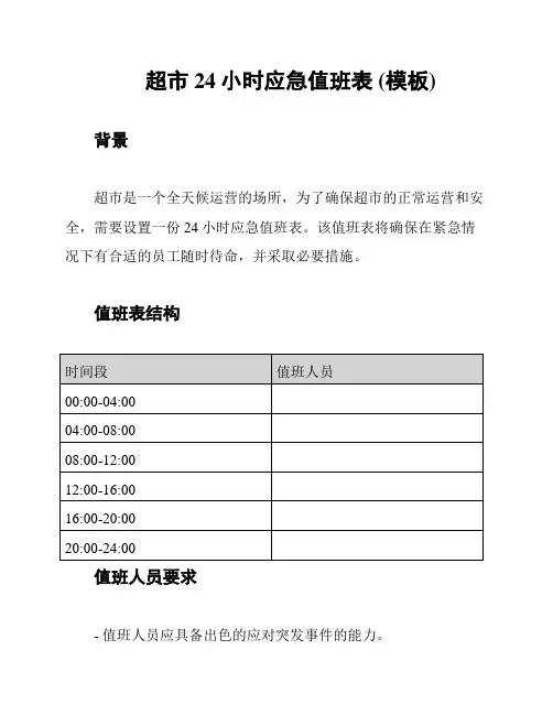 超市24小时应急值班表 (模板)