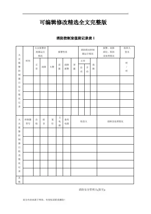 消防控制室值班记录表精选全文