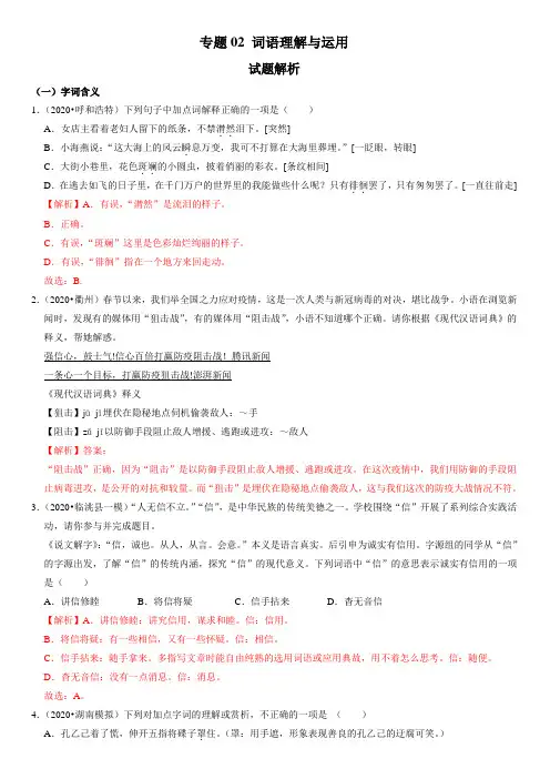 2021年中考语文复习专题词语理解与运用(解析版)
