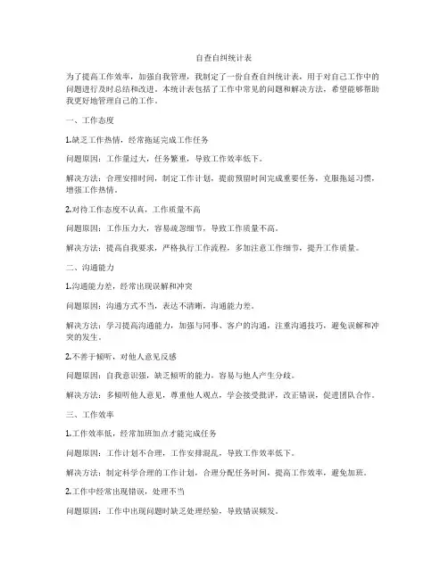 自查自纠统计表