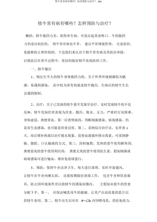 犊牛常见病有哪些？如何预防与治疗？.doc