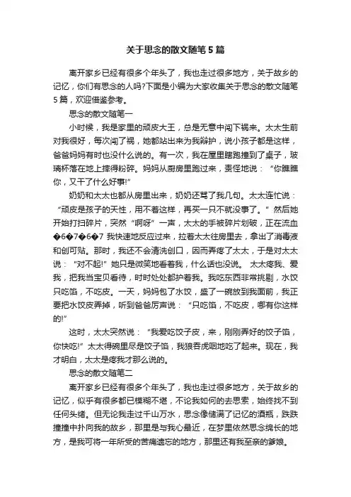 关于思念的散文随笔5篇