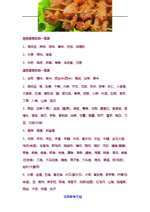 [实用参考]热性、温性、平性、凉性、寒性食物一览表.doc
