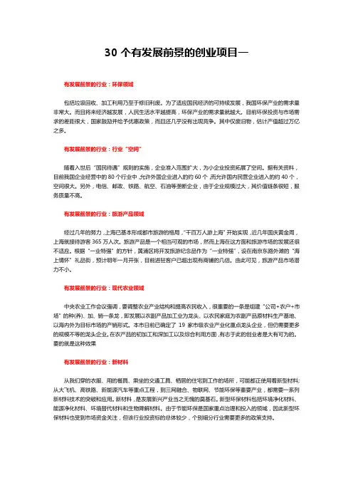30个有发展前景的创业项目