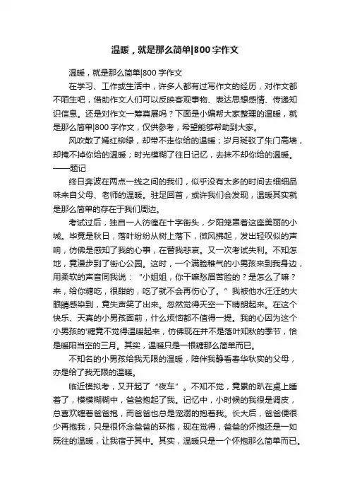 温暖，就是那么简单800字作文