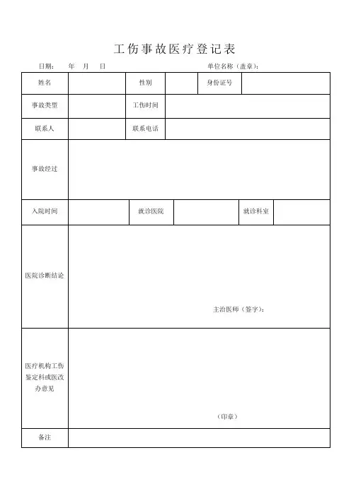 工伤事故医疗登记表