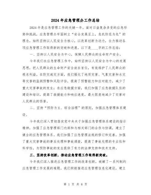 2024年应急管理办工作总结(二篇)