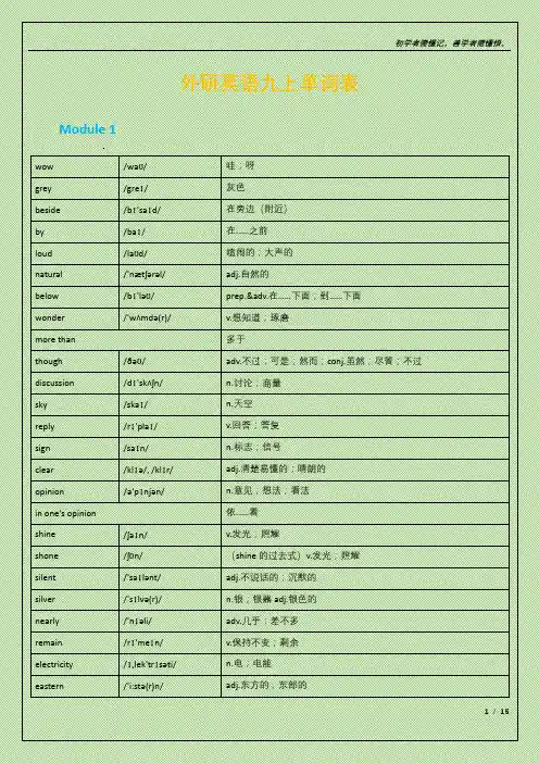 外研英语九上单词表