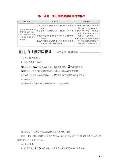 高中地理第四章第一节第一课时岩石圈物质循环及内力作用教学案新人教版必修1