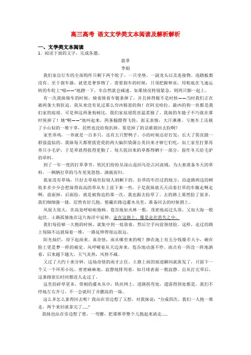 高三高考 语文文学类文本阅读及解析解析