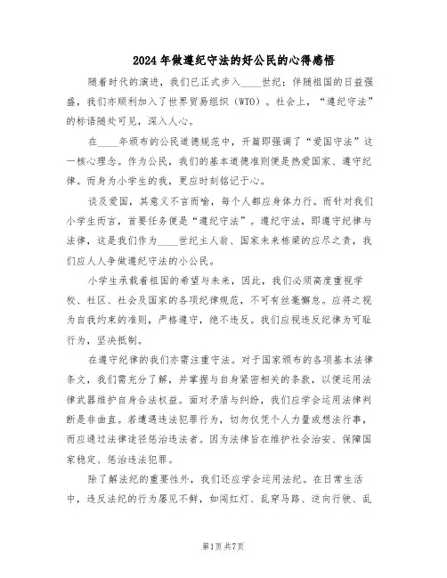 2024年做遵纪守法的好公民的心得感悟（五篇）