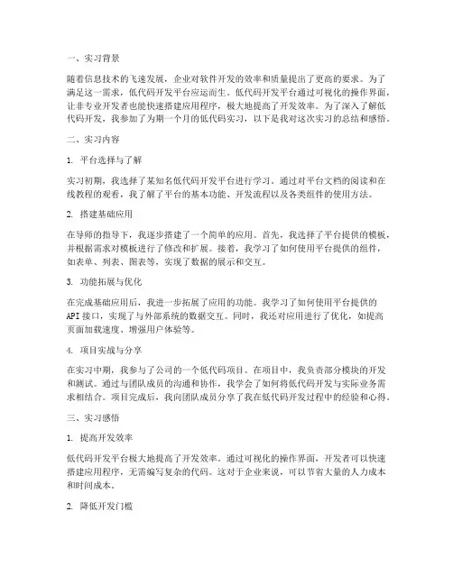 低代码实习报告