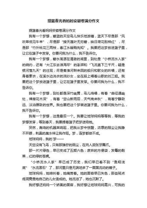 提篮春光看妈妈安徽卷满分作文