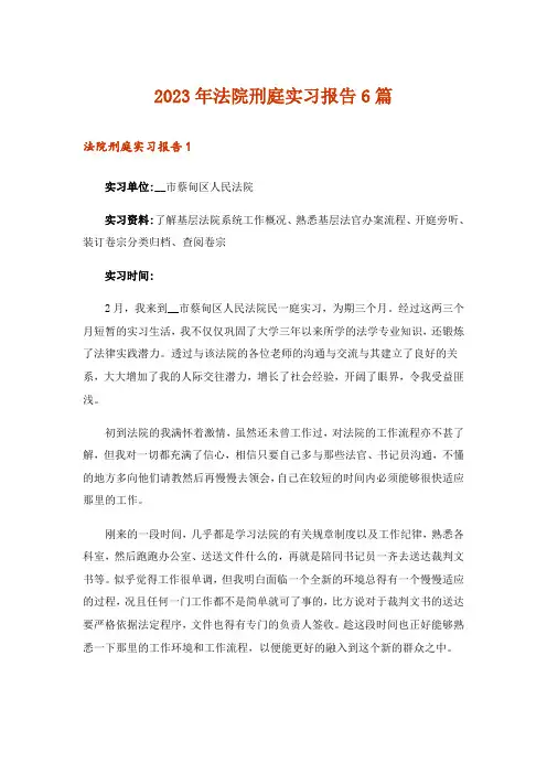 2023年法院刑庭实习报告6篇