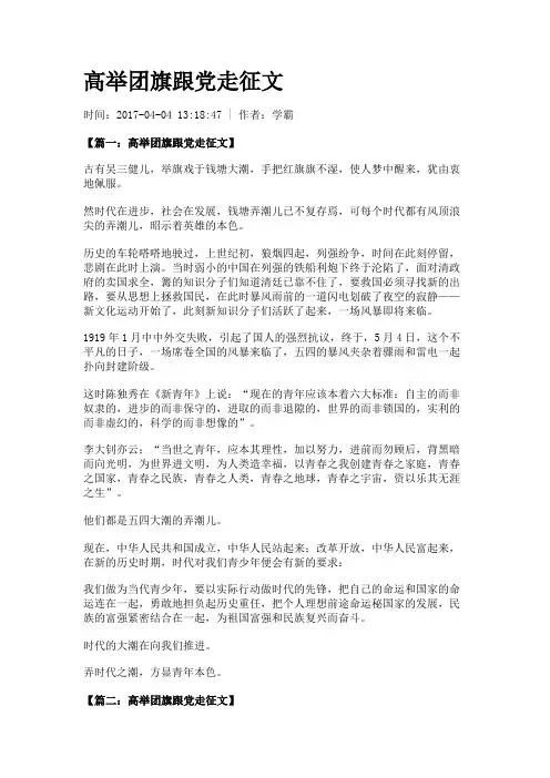 高举团旗跟党走征文